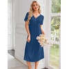 image:imageEkouaer Nightgowns for Women Bamboo Viscose Long Night Gown Short Sleeve Moo Moos V Neck Sleep Shirts Pleated House DressBlue