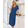image:imageEkouaer Nightgowns for Women Bamboo Viscose Long Night Gown Short Sleeve Moo Moos V Neck Sleep Shirts Pleated House DressBlue