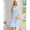 image:imageEkouaer Nightgowns for Women Bamboo Viscose Long Night Gown Short Sleeve Moo Moos V Neck Sleep Shirts Pleated House DressBlue Floral