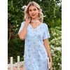 image:imageEkouaer Nightgowns for Women Bamboo Viscose Long Night Gown Short Sleeve Moo Moos V Neck Sleep Shirts Pleated House DressBlue Floral