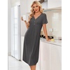 image:imageEkouaer Nightgowns for Women Bamboo Viscose Long Night Gown Short Sleeve Moo Moos V Neck Sleep Shirts Pleated House DressDark Grey