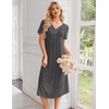 image:imageEkouaer Nightgowns for Women Bamboo Viscose Long Night Gown Short Sleeve Moo Moos V Neck Sleep Shirts Pleated House DressDark Grey