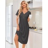 image:imageEkouaer Nightgowns for Women Bamboo Viscose Long Night Gown Short Sleeve Moo Moos V Neck Sleep Shirts Pleated House DressDark Grey