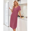 image:imageEkouaer Nightgowns for Women Bamboo Viscose Long Night Gown Short Sleeve Moo Moos V Neck Sleep Shirts Pleated House DressDark Pink