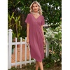 image:imageEkouaer Nightgowns for Women Bamboo Viscose Long Night Gown Short Sleeve Moo Moos V Neck Sleep Shirts Pleated House DressDark Pink