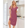 image:imageEkouaer Nightgowns for Women Bamboo Viscose Long Night Gown Short Sleeve Moo Moos V Neck Sleep Shirts Pleated House DressDark Pink
