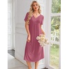 image:imageEkouaer Nightgowns for Women Bamboo Viscose Long Night Gown Short Sleeve Moo Moos V Neck Sleep Shirts Pleated House DressDark Pink