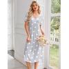 image:imageEkouaer Nightgowns for Women Bamboo Viscose Long Night Gown Short Sleeve Moo Moos V Neck Sleep Shirts Pleated House DressGrey Stars