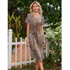 image:imageEkouaer Nightgowns for Women Bamboo Viscose Long Night Gown Short Sleeve Moo Moos V Neck Sleep Shirts Pleated House DressLeopard