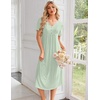 image:imageEkouaer Nightgowns for Women Bamboo Viscose Long Night Gown Short Sleeve Moo Moos V Neck Sleep Shirts Pleated House DressLight Green