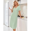 image:imageEkouaer Nightgowns for Women Bamboo Viscose Long Night Gown Short Sleeve Moo Moos V Neck Sleep Shirts Pleated House DressLight Green