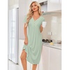 image:imageEkouaer Nightgowns for Women Bamboo Viscose Long Night Gown Short Sleeve Moo Moos V Neck Sleep Shirts Pleated House DressLight Green