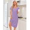 image:imageEkouaer Nightgowns for Women Bamboo Viscose Long Night Gown Short Sleeve Moo Moos V Neck Sleep Shirts Pleated House DressLilac