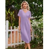 image:imageEkouaer Nightgowns for Women Bamboo Viscose Long Night Gown Short Sleeve Moo Moos V Neck Sleep Shirts Pleated House DressLilac