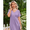 image:imageEkouaer Nightgowns for Women Bamboo Viscose Long Night Gown Short Sleeve Moo Moos V Neck Sleep Shirts Pleated House DressLilac