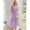 image:imageEkouaer Nightgowns for Women Bamboo Viscose Long Night Gown Short Sleeve Moo Moos V Neck Sleep Shirts Pleated House DressLilac