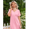 image:imageEkouaer Nightgowns for Women Bamboo Viscose Long Night Gown Short Sleeve Moo Moos V Neck Sleep Shirts Pleated House DressPink