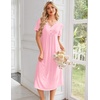 image:imageEkouaer Nightgowns for Women Bamboo Viscose Long Night Gown Short Sleeve Moo Moos V Neck Sleep Shirts Pleated House DressPink