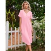 image:imageEkouaer Nightgowns for Women Bamboo Viscose Long Night Gown Short Sleeve Moo Moos V Neck Sleep Shirts Pleated House DressPink