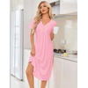 image:imageEkouaer Nightgowns for Women Bamboo Viscose Long Night Gown Short Sleeve Moo Moos V Neck Sleep Shirts Pleated House DressPink