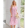 image:imageEkouaer Nightgowns for Women Bamboo Viscose Long Night Gown Short Sleeve Moo Moos V Neck Sleep Shirts Pleated House DressPink Floral