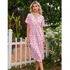 image:imageEkouaer Nightgowns for Women Bamboo Viscose Long Night Gown Short Sleeve Moo Moos V Neck Sleep Shirts Pleated House DressPink Floral