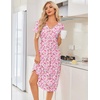 image:imageEkouaer Nightgowns for Women Bamboo Viscose Long Night Gown Short Sleeve Moo Moos V Neck Sleep Shirts Pleated House DressPink Floral