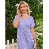 image:imageEkouaer Nightgowns for Women Bamboo Viscose Long Night Gown Short Sleeve Moo Moos V Neck Sleep Shirts Pleated House DressPurple Dots