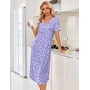 image:imageEkouaer Nightgowns for Women Bamboo Viscose Long Night Gown Short Sleeve Moo Moos V Neck Sleep Shirts Pleated House DressPurple Dots