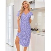 image:imageEkouaer Nightgowns for Women Bamboo Viscose Long Night Gown Short Sleeve Moo Moos V Neck Sleep Shirts Pleated House DressPurple Dots