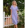 image:imageEkouaer Nightgowns for Women Bamboo Viscose Long Night Gown Short Sleeve Moo Moos V Neck Sleep Shirts Pleated House DressPurple Dots