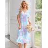 image:imageEkouaer Nightgowns for Women Bamboo Viscose Long Night Gown Short Sleeve Moo Moos V Neck Sleep Shirts Pleated House DressTie Dye Blue