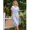 image:imageEkouaer Nightgowns for Women Bamboo Viscose Long Night Gown Short Sleeve Moo Moos V Neck Sleep Shirts Pleated House DressTie Dye Blue