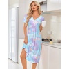 image:imageEkouaer Nightgowns for Women Bamboo Viscose Long Night Gown Short Sleeve Moo Moos V Neck Sleep Shirts Pleated House DressTie Dye Blue