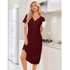 image:imageEkouaer Nightgowns for Women Bamboo Viscose Long Night Gown Short Sleeve Moo Moos V Neck Sleep Shirts Pleated House DressWine Red