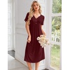 image:imageEkouaer Nightgowns for Women Bamboo Viscose Long Night Gown Short Sleeve Moo Moos V Neck Sleep Shirts Pleated House DressWine Red