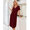 image:imageEkouaer Nightgowns for Women Bamboo Viscose Long Night Gown Short Sleeve Moo Moos V Neck Sleep Shirts Pleated House DressWine Red