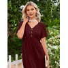 image:imageEkouaer Nightgowns for Women Bamboo Viscose Long Night Gown Short Sleeve Moo Moos V Neck Sleep Shirts Pleated House DressWine Red