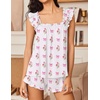 image:imageEkouaer Pajama for Women Set 2 Piece Ruffle Pjs Soft Tank Top and Shorts Sleepwear Set Bridal Pajama Set for WomenHearts and Bouquets
