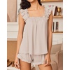 image:imageEkouaer Pajama for Women Set 2 Piece Ruffle Pjs Soft Tank Top and Shorts Sleepwear Set Bridal Pajama Set for WomenLight Coffee