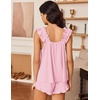 image:imageEkouaer Pajama for Women Set 2 Piece Ruffle Pjs Soft Tank Top and Shorts Sleepwear Set Bridal Pajama Set for WomenLight Pink