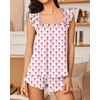 image:imageEkouaer Pajama for Women Set 2 Piece Ruffle Pjs Soft Tank Top and Shorts Sleepwear Set Bridal Pajama Set for WomenRose Red Flowers