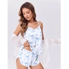 image:imageEkouaer Satin Pajamas Set for Women Silk Cami Pjs Sets Soft Sleepwear V Neck Camisole Top and ShortsLight Blue Print