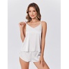 image:imageEkouaer Satin Pajamas Set for Women Silk Cami Pjs Sets Soft Sleepwear V Neck Camisole Top and ShortsWhite