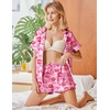 image:imageEkouaer Silk Pajamas for Women Short Sleeve Sleepwear Soft Button Down Loungewear 2 Piece Satin Pjs Shorts SetPink Heart