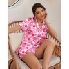image:imageEkouaer Silk Pajamas for Women Short Sleeve Sleepwear Soft Button Down Loungewear 2 Piece Satin Pjs Shorts SetPink Heart