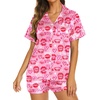 image:imageEkouaer Silk Pajamas for Women Short Sleeve Sleepwear Soft Button Down Loungewear 2 Piece Satin Pjs Shorts SetPink Heart