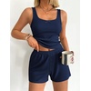 image:imageEkouaer Women Pajama Set 2 Pieces Tank Top and Shorts Cami Sleepwear Loungewear Ribbed Knit Pjs Sets Soft LingerieNavy
