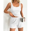 image:imageEkouaer Women Pajama Set 2 Pieces Tank Top and Shorts Cami Sleepwear Loungewear Ribbed Knit Pjs Sets Soft LingerieWhite