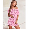 image:imageEkouaer Womens Pajama Set Ruffle Sleeves Top and Short Soft 2 Piece Loungewear SetPink Bow